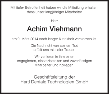 Todesanzeige von Achim Viehmann von HNA