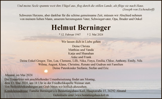 Todesanzeige von Helmut Berninger von HNAHNA
