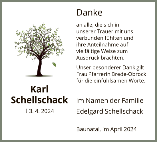 Todesanzeige von Karl Schellschack von HNA