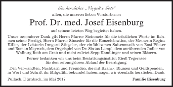 Todesanzeige von Josef Eisenburg von merkurtz