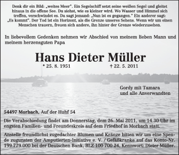 Todesanzeige von Hans Dieter Müller von TRIERISCHER VOLKSFREUND