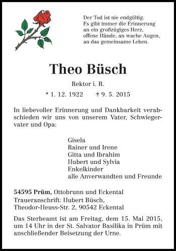 Todesanzeige von Theo Büsch von trierischer_volksfreund