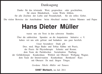 Todesanzeige von Hans Dieter Müller von TRIERISCHER VOLKSFREUND