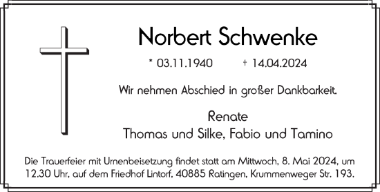 Todesanzeige von Norbert Schwenke von trierischer_volksfreund