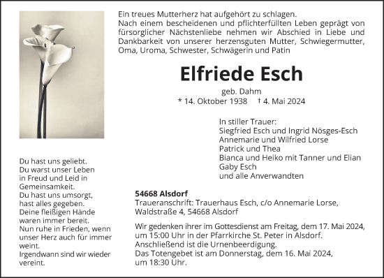Todesanzeige von Elfriede Esch von trierischer_volksfreund