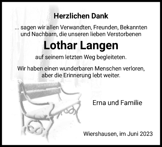 Todesanzeige von Lothar Langen von HNA