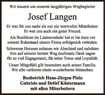 Todesanzeige von Josef Langen von SYK