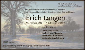 Todesanzeige von Erich Langen von OF