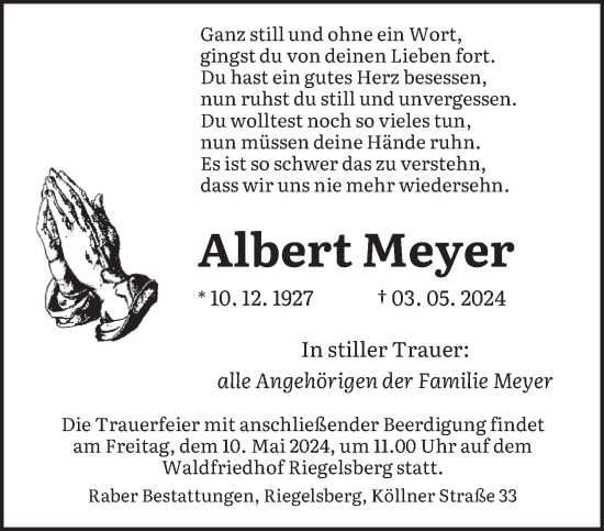 Todesanzeige von Albert Meyer von saarbruecker_zeitung