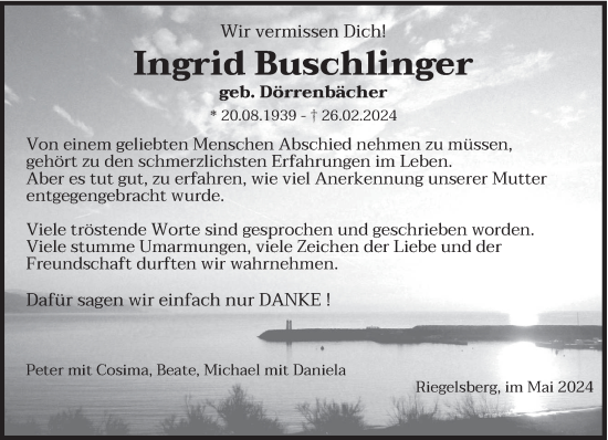 Todesanzeige von Ingrid Buschlinger von saarbruecker_zeitung