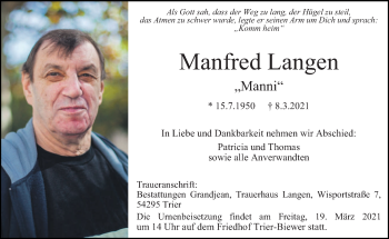 Todesanzeige von Manfred Langen von trierischer_volksfreund